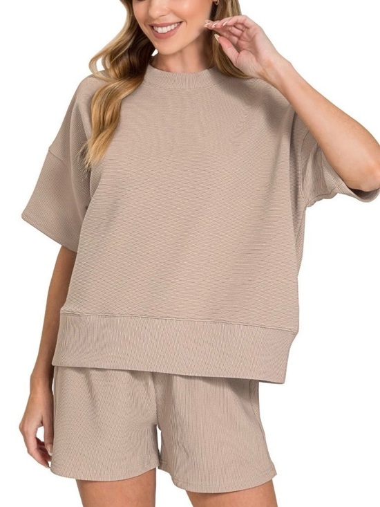 Zenana Outfitters Other - Zenana Outfitters Taupe Ribbed Neck Lounge Top & Bottom. Size Large 🧡